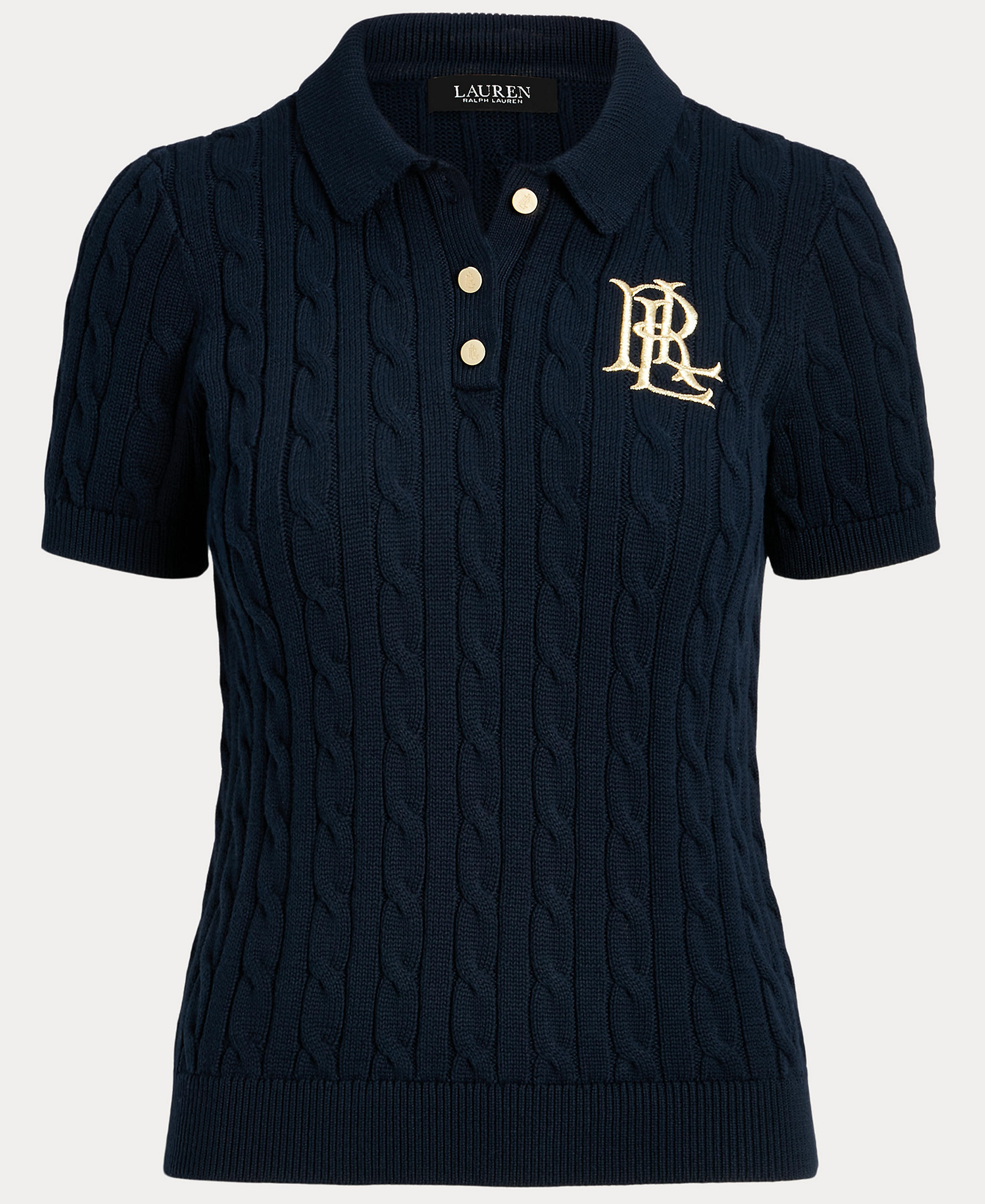 Lauren Ralph Lauren Women's Cable-Knit Sweater Polo - Lauren Navy