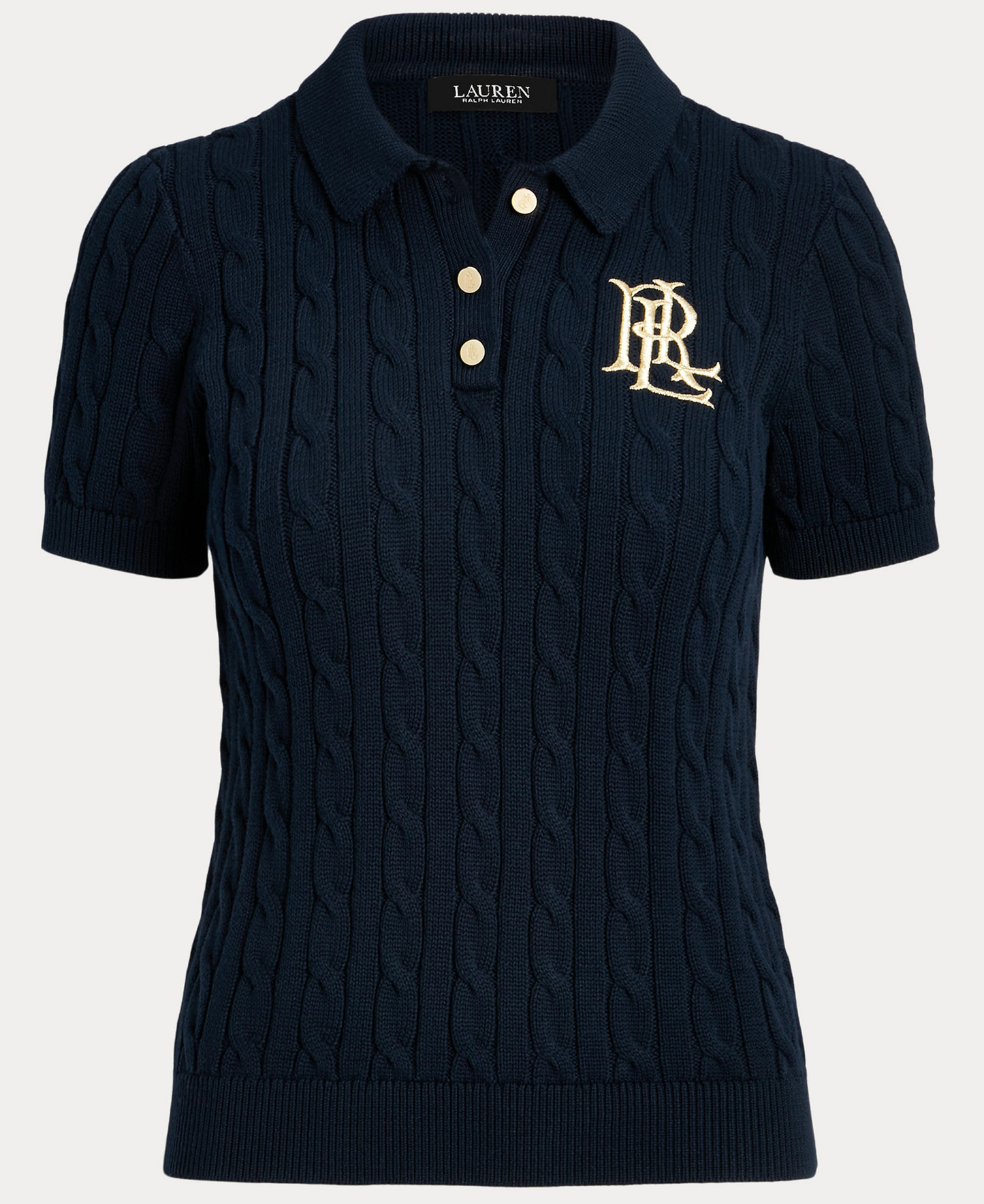 Lauren Ralph Lauren Women's Cable-Knit Sweater Polo - Lauren Navy