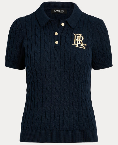 Lauren Ralph Lauren Women's Cable-Knit Sweater Polo - Lauren Navy