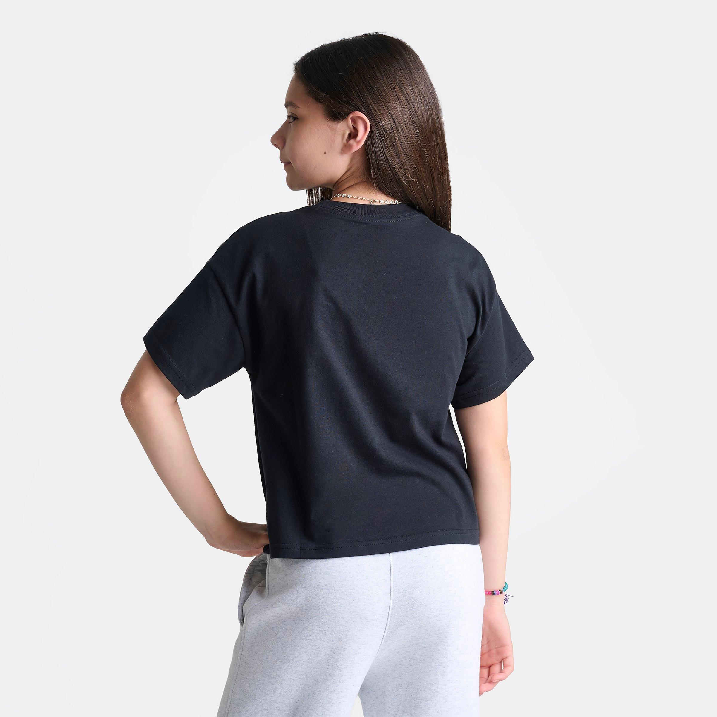 Girls' Big Kids' Nithtke Sportswear Essentials Bloom Boxy T-Shirt - Black/Wolf Grey