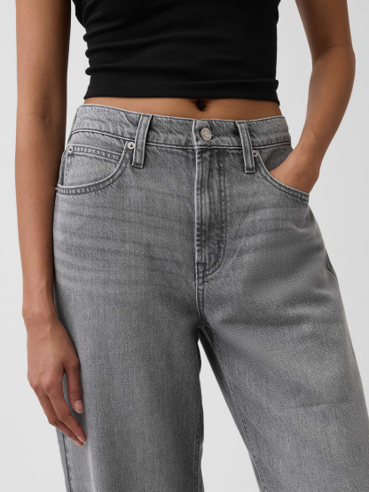 High Rise Khaki Stripe Barrel Jeans - Grey wash