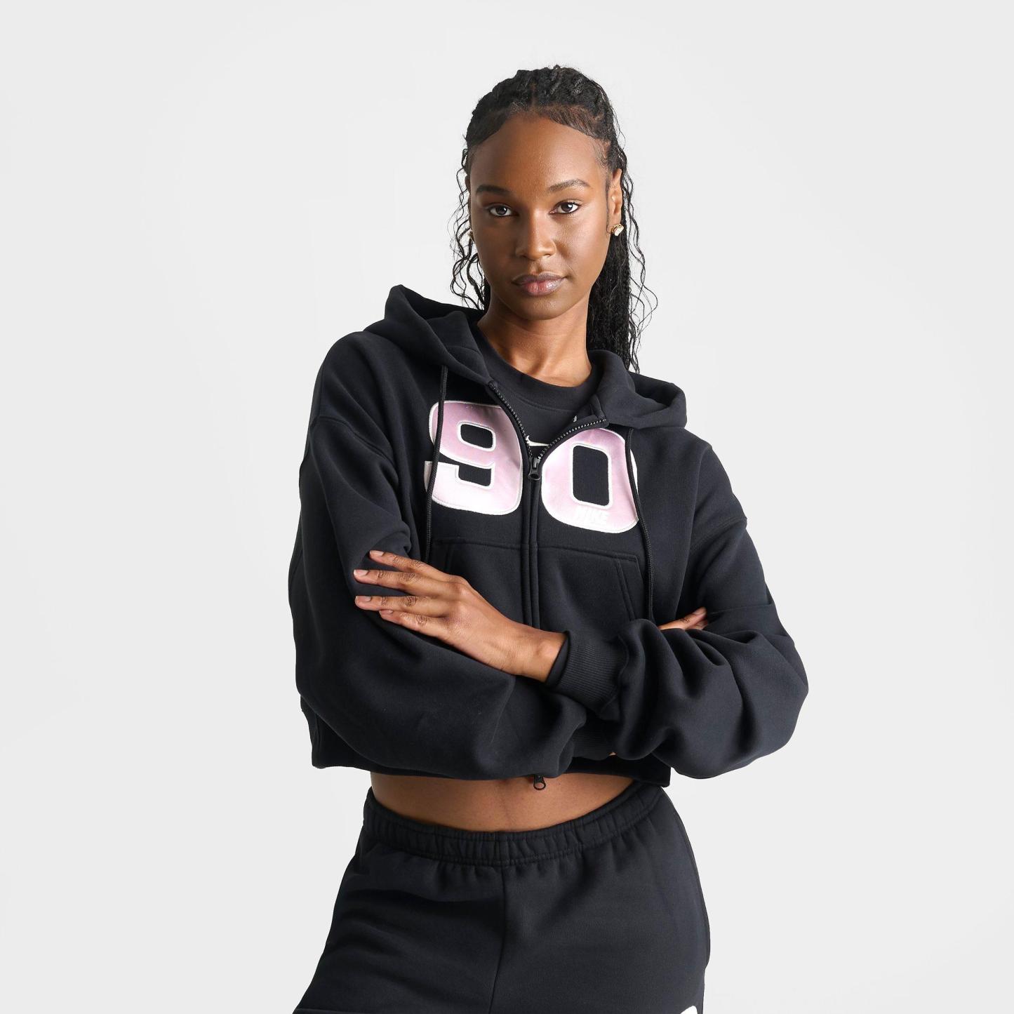 Women's Nithtke Studio Fleece Medium-Weight "90" Oversized Cropped Full-Zip Sweatshirt - Black