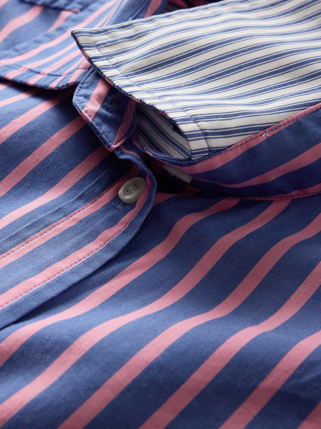 Organic Cotton Poplin Stripe Big Shirt - Pink and blue stripe