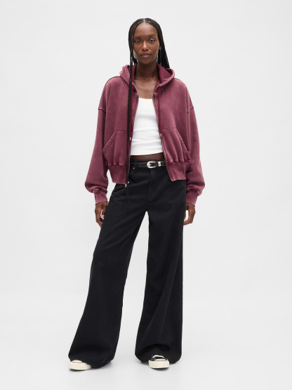 VintageSoft Wedge Zip Hoodie - Tuscan red wash
