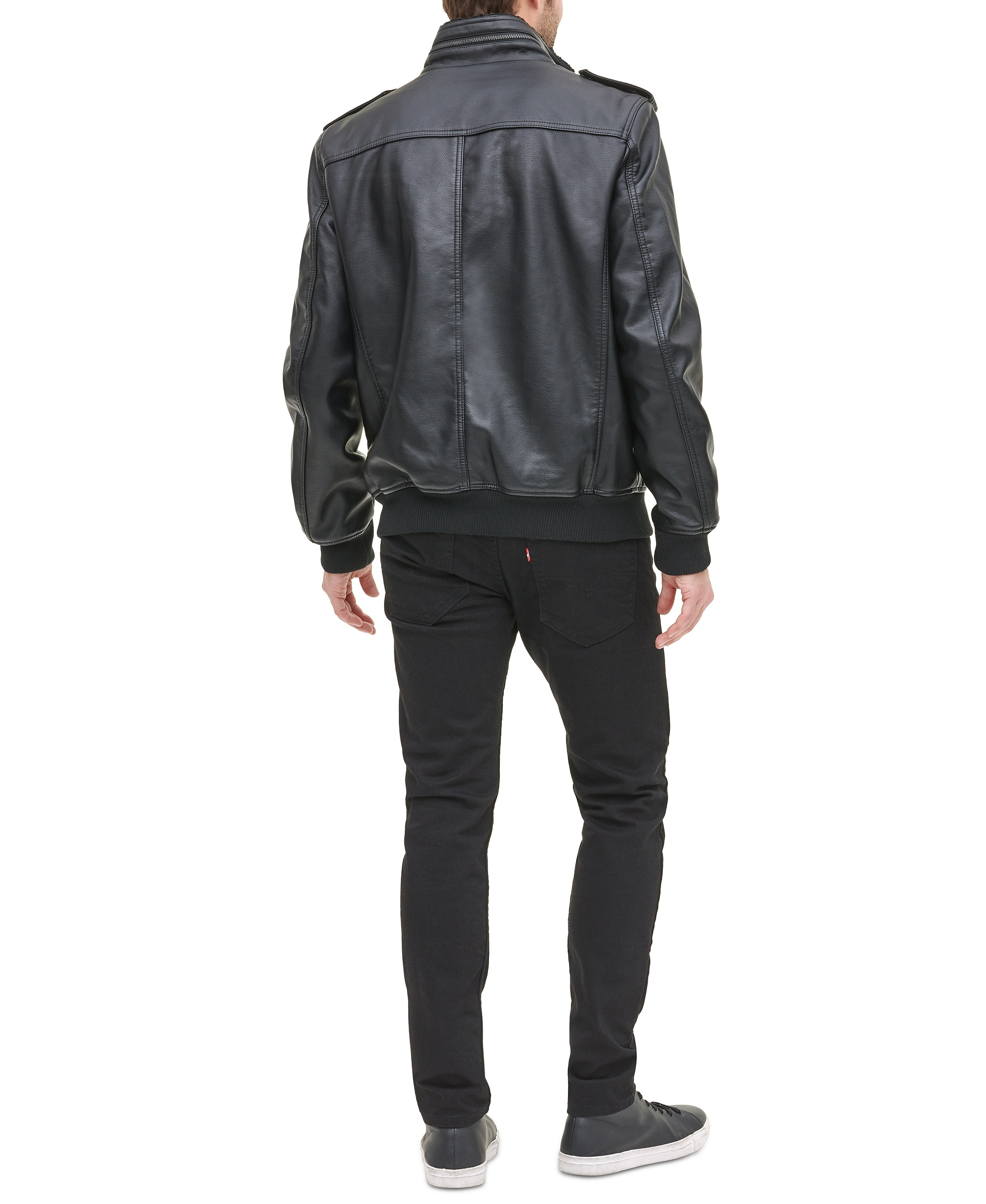 Levi's Men's Sherpa Lined Faux Leather Aviator Bomber - Black