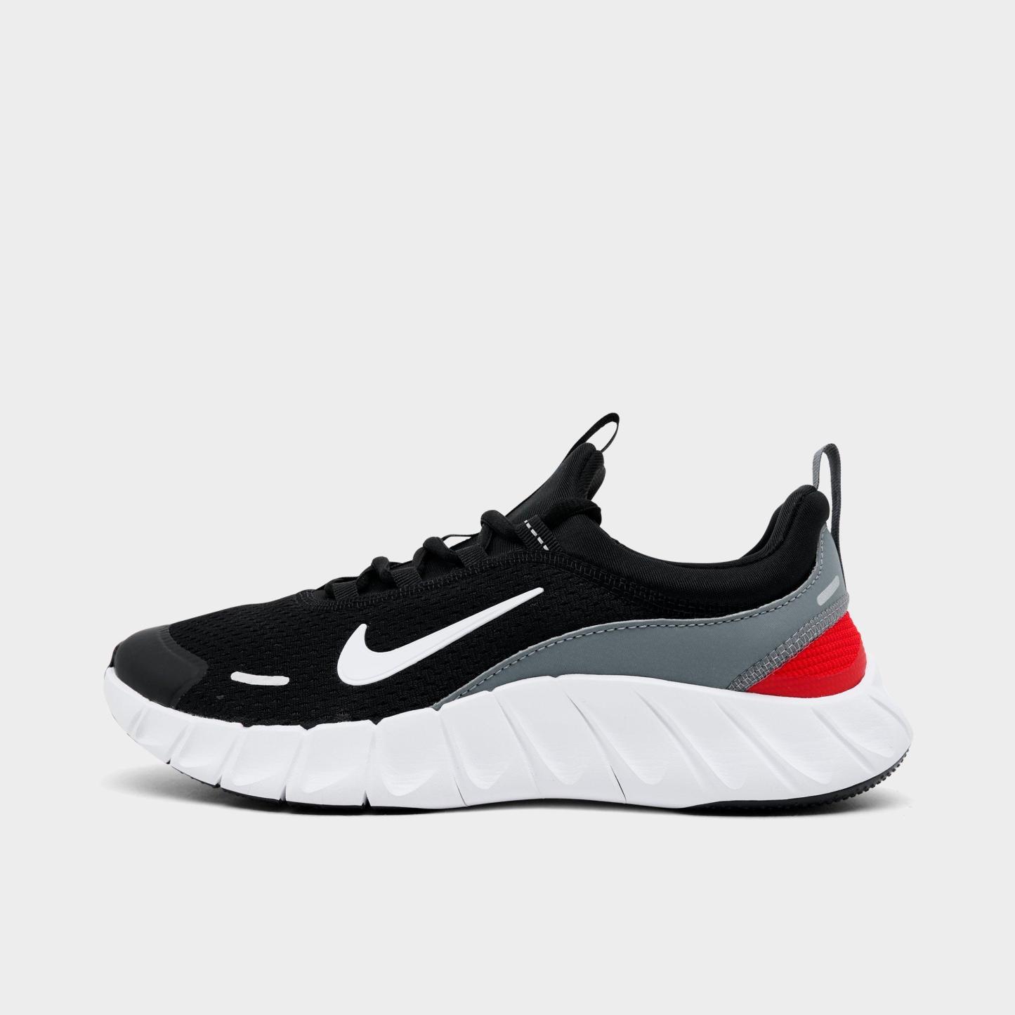 Big Kids' Nithtke Free Ride Running Shoes - Black/Cool Grey/University Red/White - Left shoe facing left. Outside of the shoe.