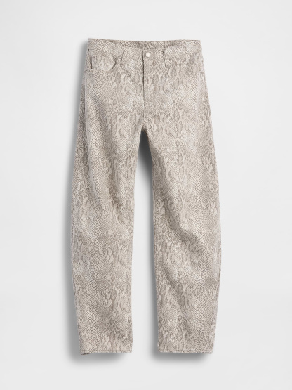 High Rise Barrel Cargo Jeans - Snake print