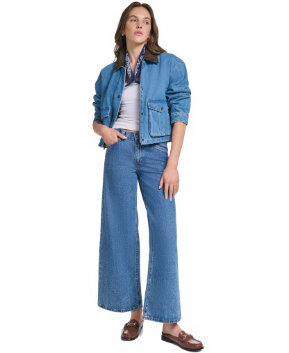 Levi's Women's Cropped Cotton Corduroy-Collar Barn Jacket - Med Wash D
