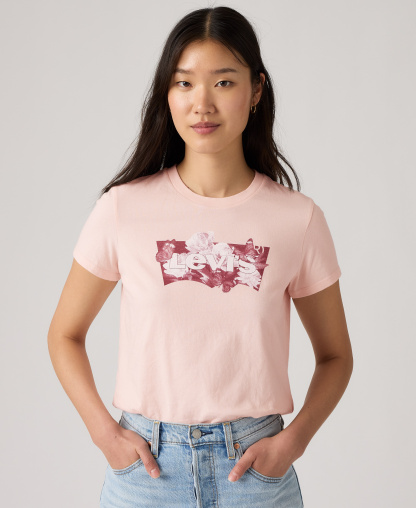 Levi's Women's Perfect Graphic Logo Cotton T-Shirt - Blurry Flower Field Bw Mangano Calcite