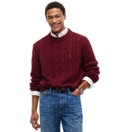 Tommy Hilfiger Men's American Icons Cable Crewneck Lambswool Sweater, Macy’s Exclusive - Burgundy