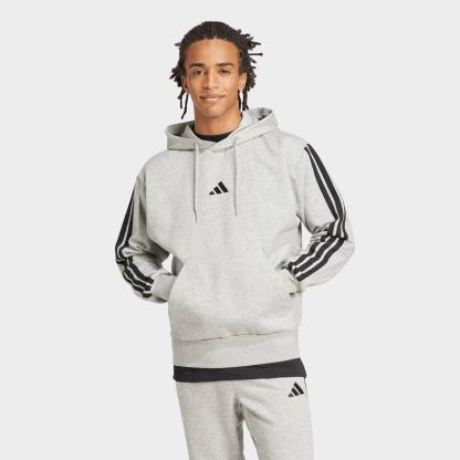 Men's adidas Essentials 3-Stripes Fleece Pullover Hoodie - Medium Grey Heather/Black