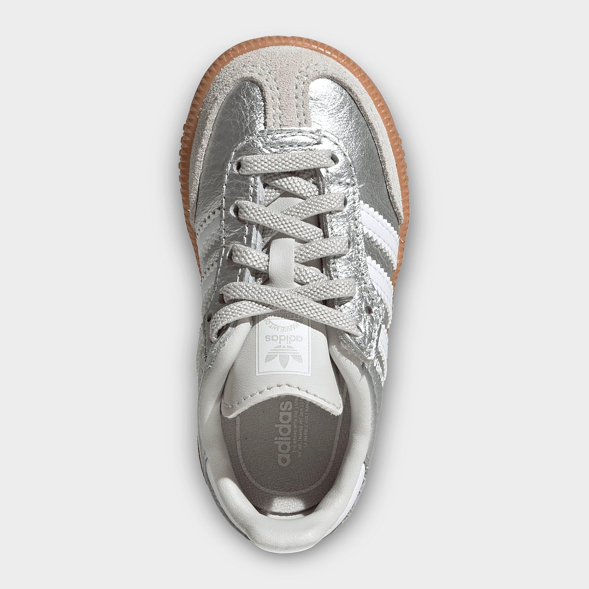 Kids' Toddler adidas Originals Samba OG Comfort Closure Stretch Lace Casual Shoes - Silver Metallic/Cloud White/Gum - Top view