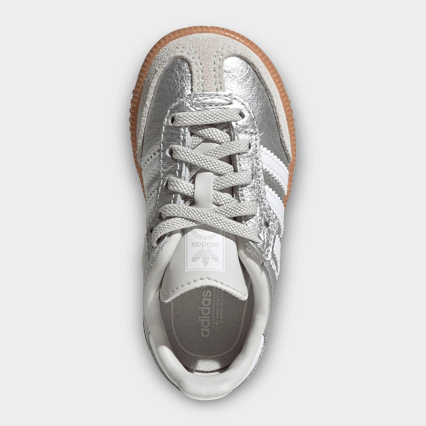 Kids' Toddler adidas Originals Samba OG Comfort Closure Stretch Lace Casual Shoes - Silver Metallic/Cloud White/Gum - Top view