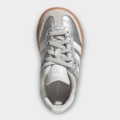 Kids' Toddler adidas Originals Samba OG Comfort Closure Stretch Lace Casual Shoes - Silver Metallic/Cloud White/Gum - Top view