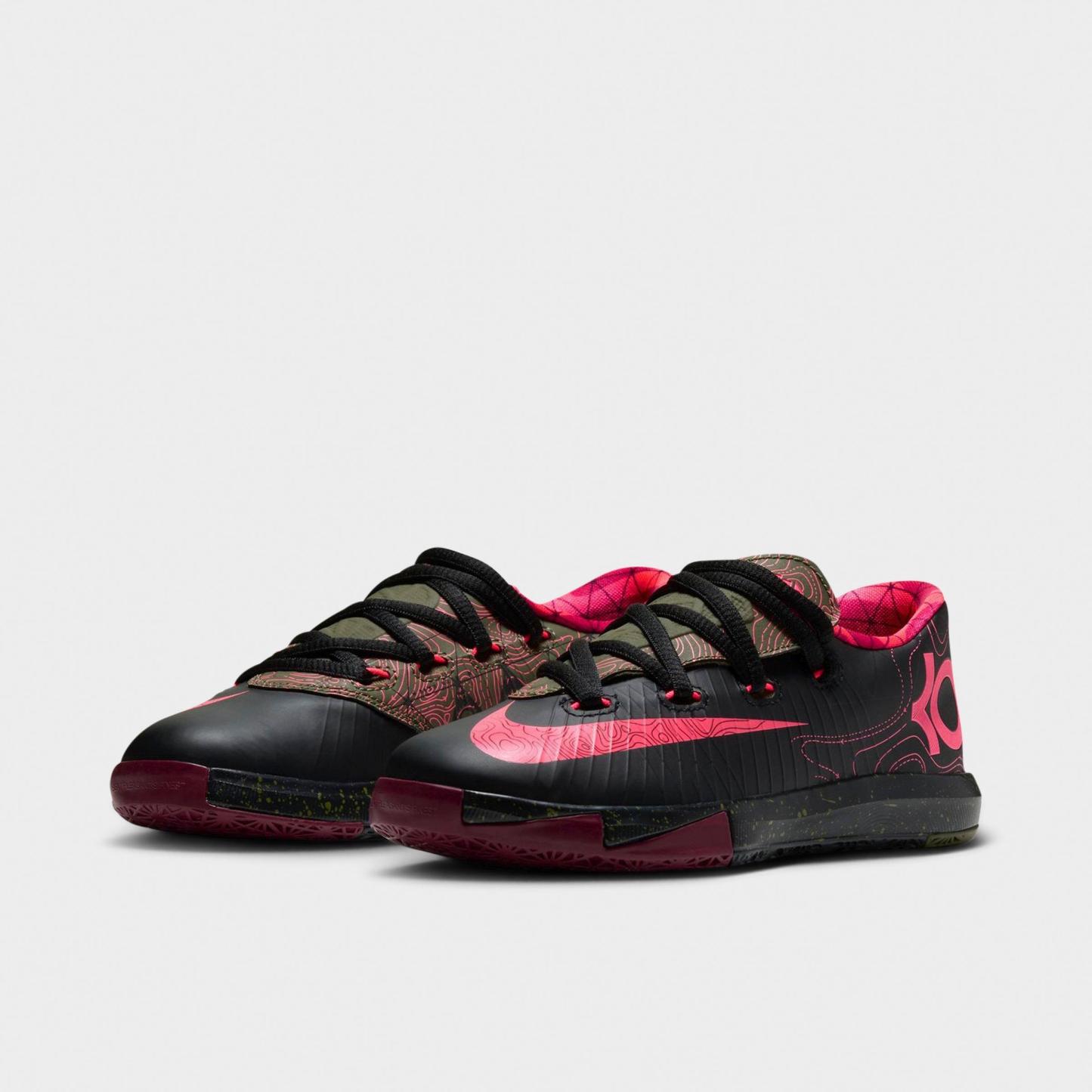 Little Kids' Nithtke KD 6 Basketball Shoes - Black/Atomic Red/Medium Olive/Noble Red - Both shoes facing left