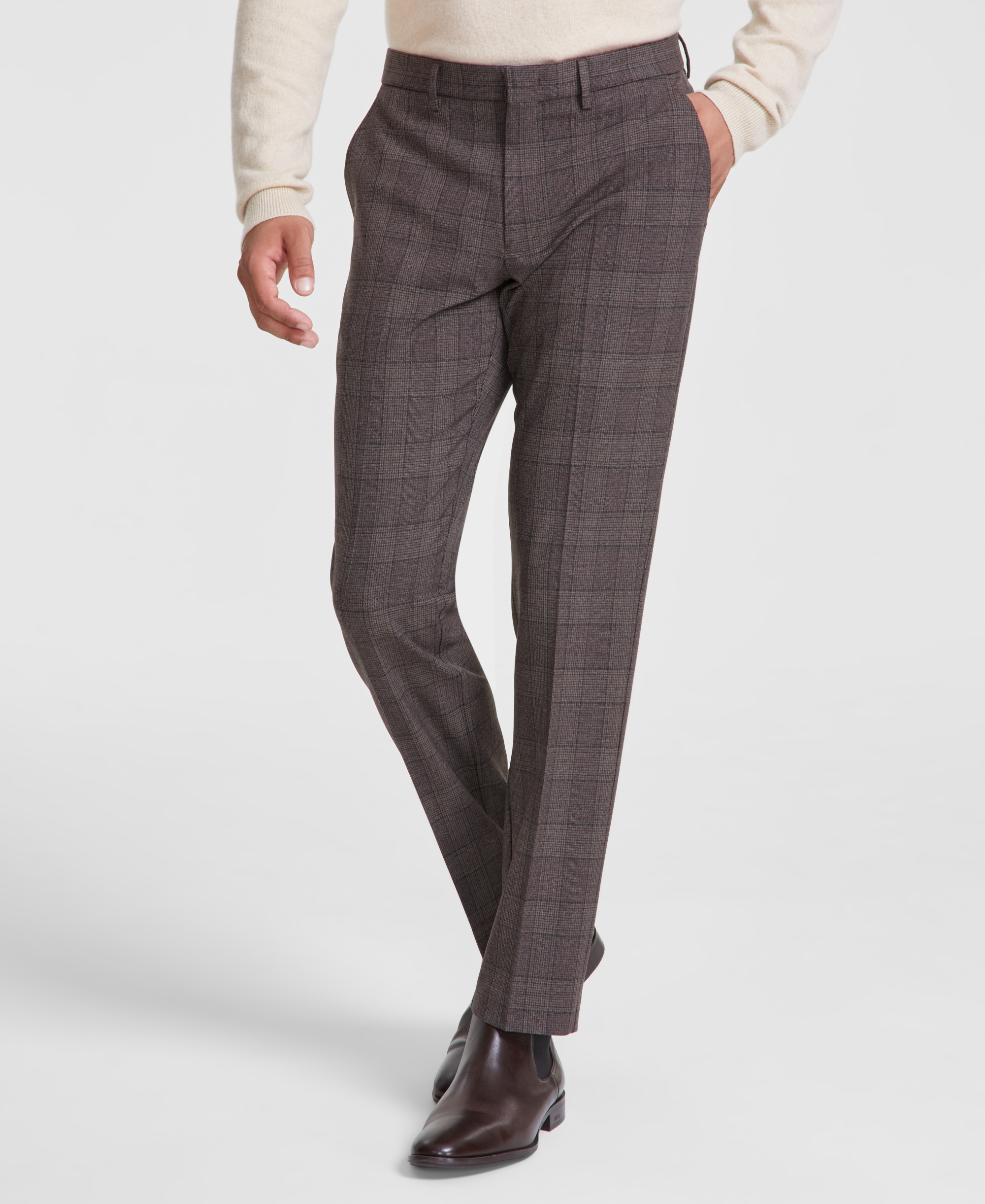 Tommy Hilfiger Men's Modern-Fit Stretch Dress Fall Pants - Brown Plaid