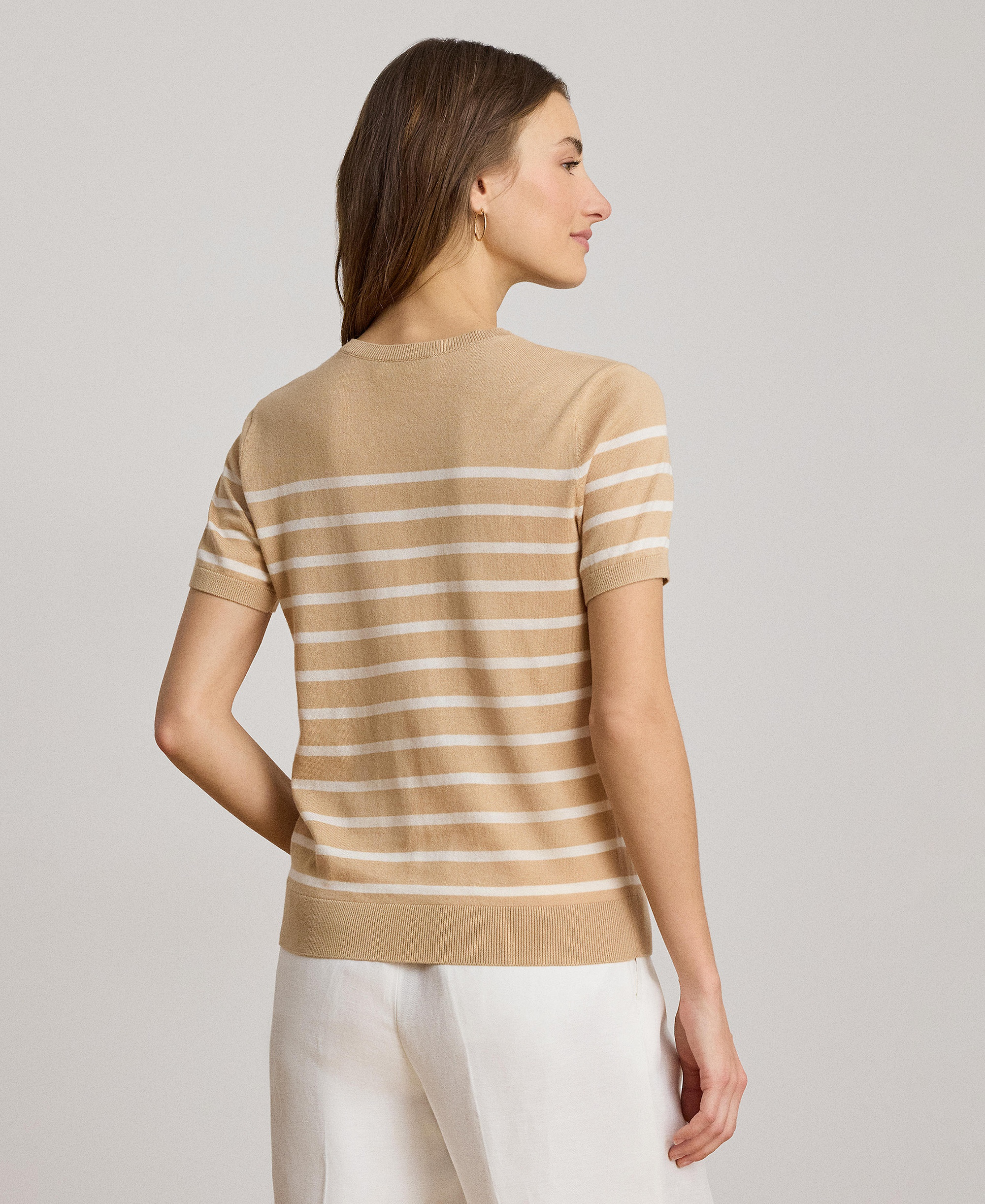Lauren Ralph Lauren Women's Crewneck Short-Sleeve Sweater - Ginger Tan/ Mascarpone Cream