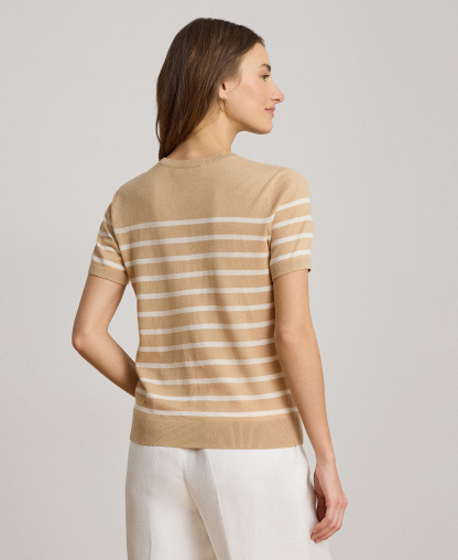 Lauren Ralph Lauren Women's Crewneck Short-Sleeve Sweater - Ginger Tan/ Mascarpone Cream