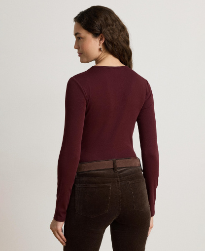 Lauren Ralph Lauren Cotton-Blend Long-Sleeve Top - Dark Garnet