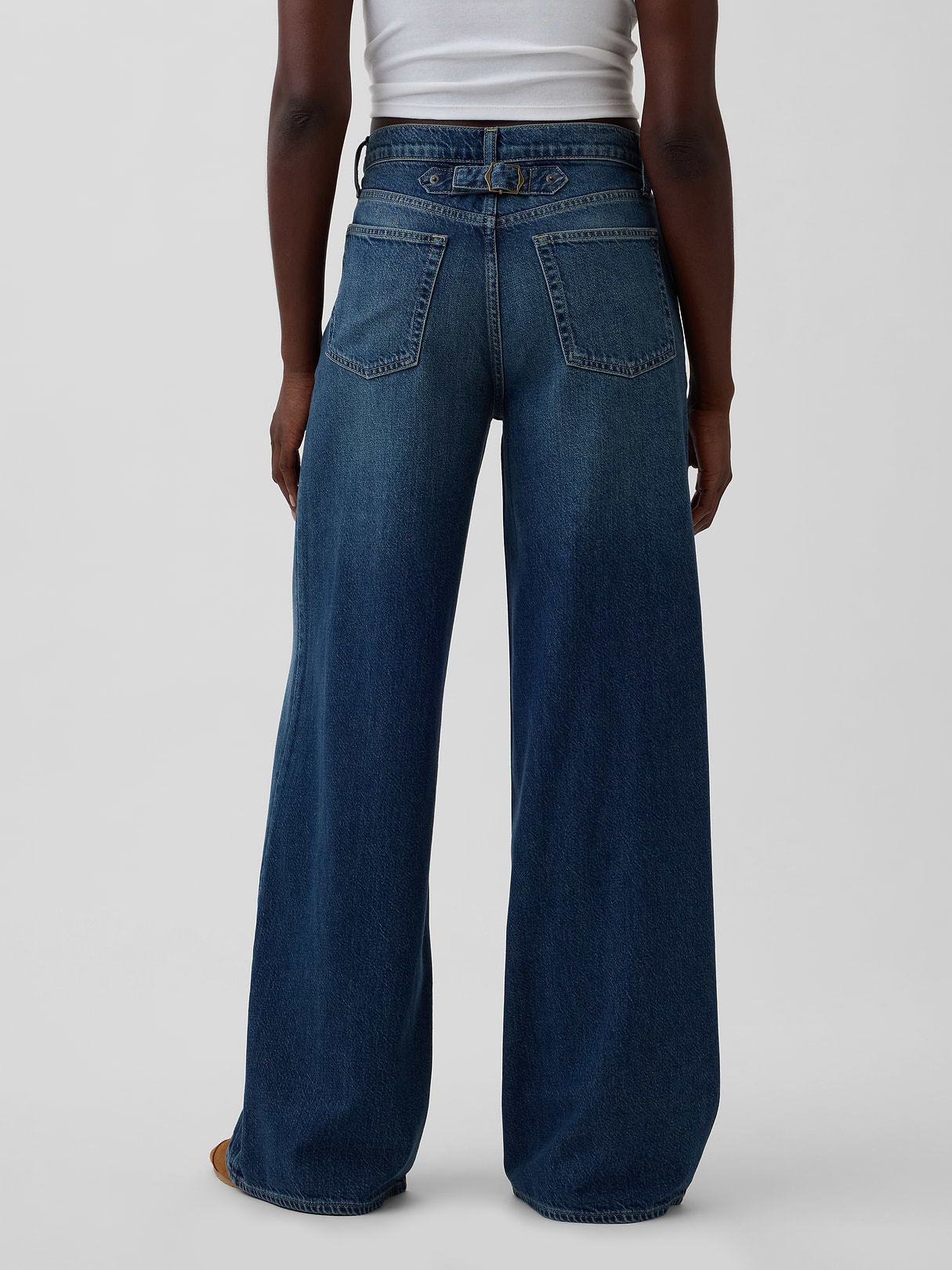 Mid Rise Denim Stripe Baggy Jeans - Dark wash