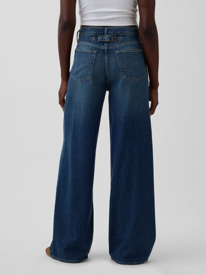 Mid Rise Denim Stripe Baggy Jeans - Dark wash