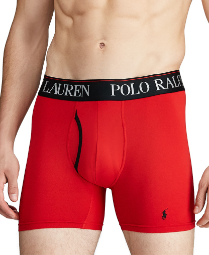 Polo Ralph Lauren Men's 3-Pack 4-D Flex Cool Microfiber Boxer Briefs - Charcoal /Red / Polo Black