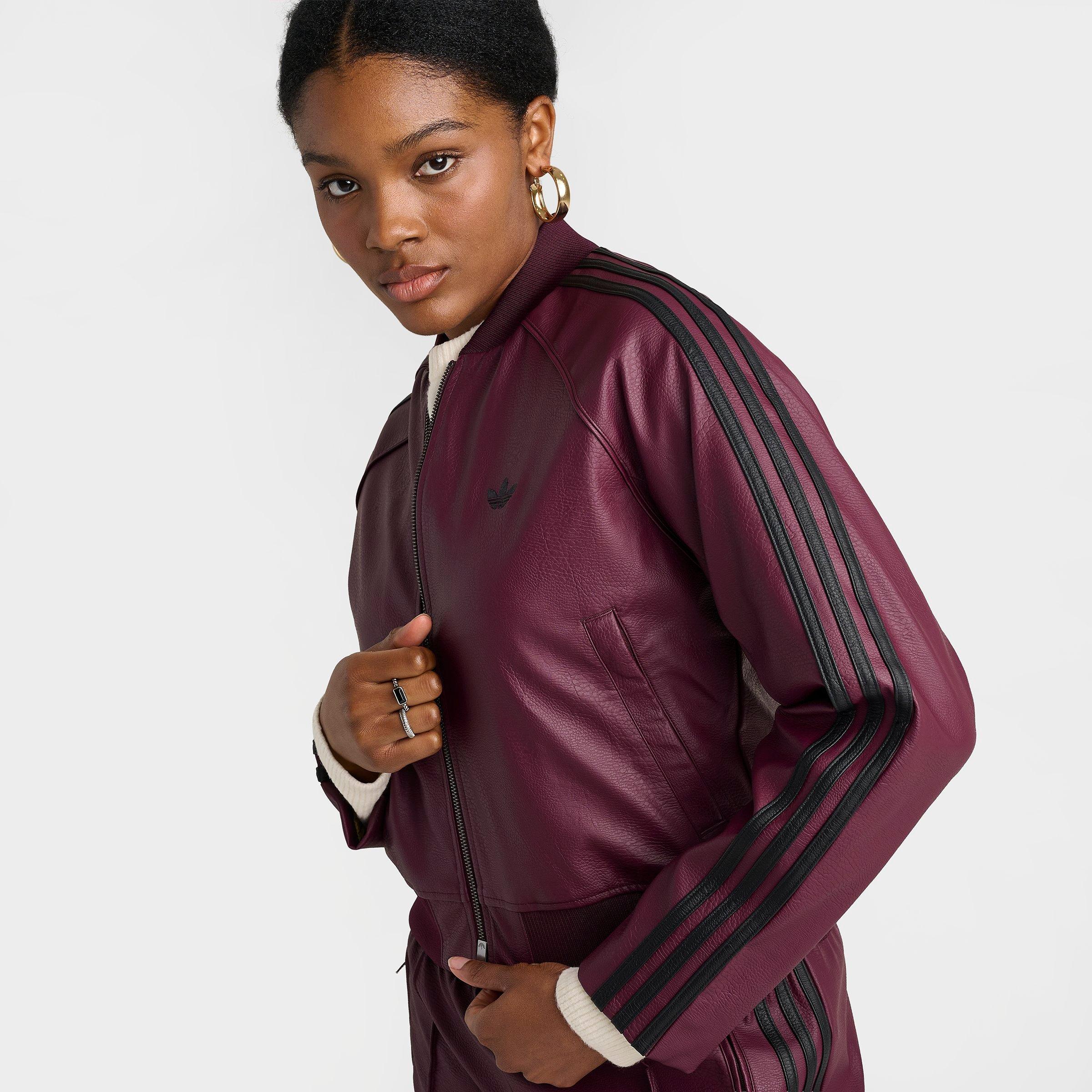 Women's adidas Originals Pleather Superstar Full-Zip Track Top - Maroon/Black/Dark Football Gold
