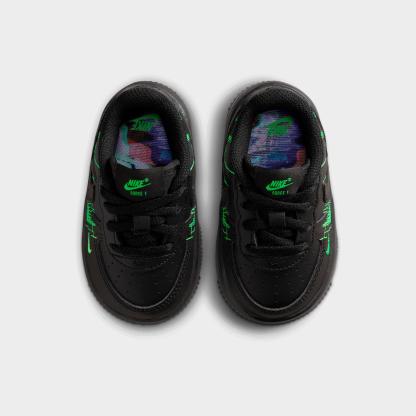 Infant and Kids' Toddler Nithtke Force 1 Low Casual Shoes - Part 1 - Black/Green Strike/Vivid Purple/Black - Top view