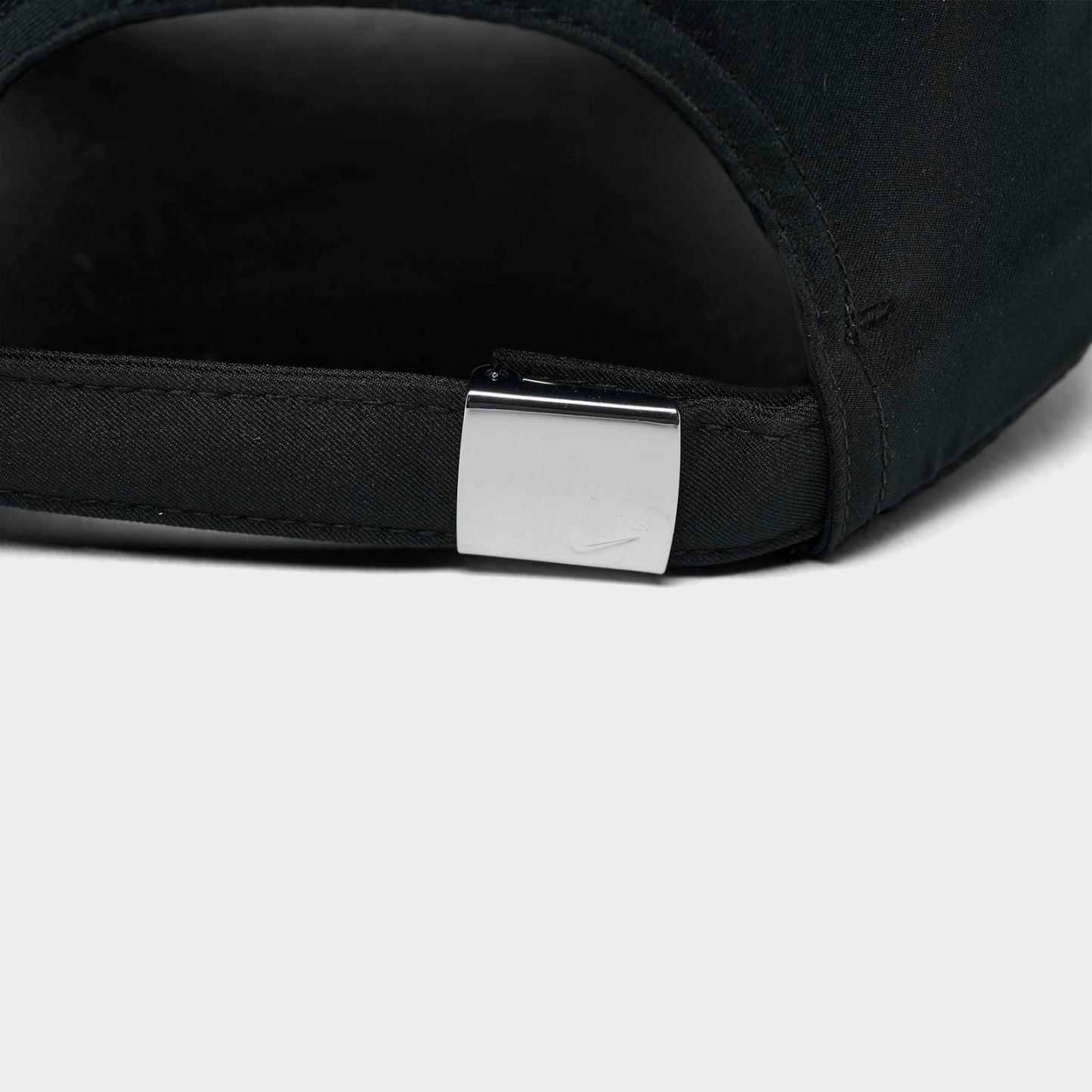 Nike Dri-FIT Club Unstructured Metal Swoosh Strapback Hat - Black/Silver