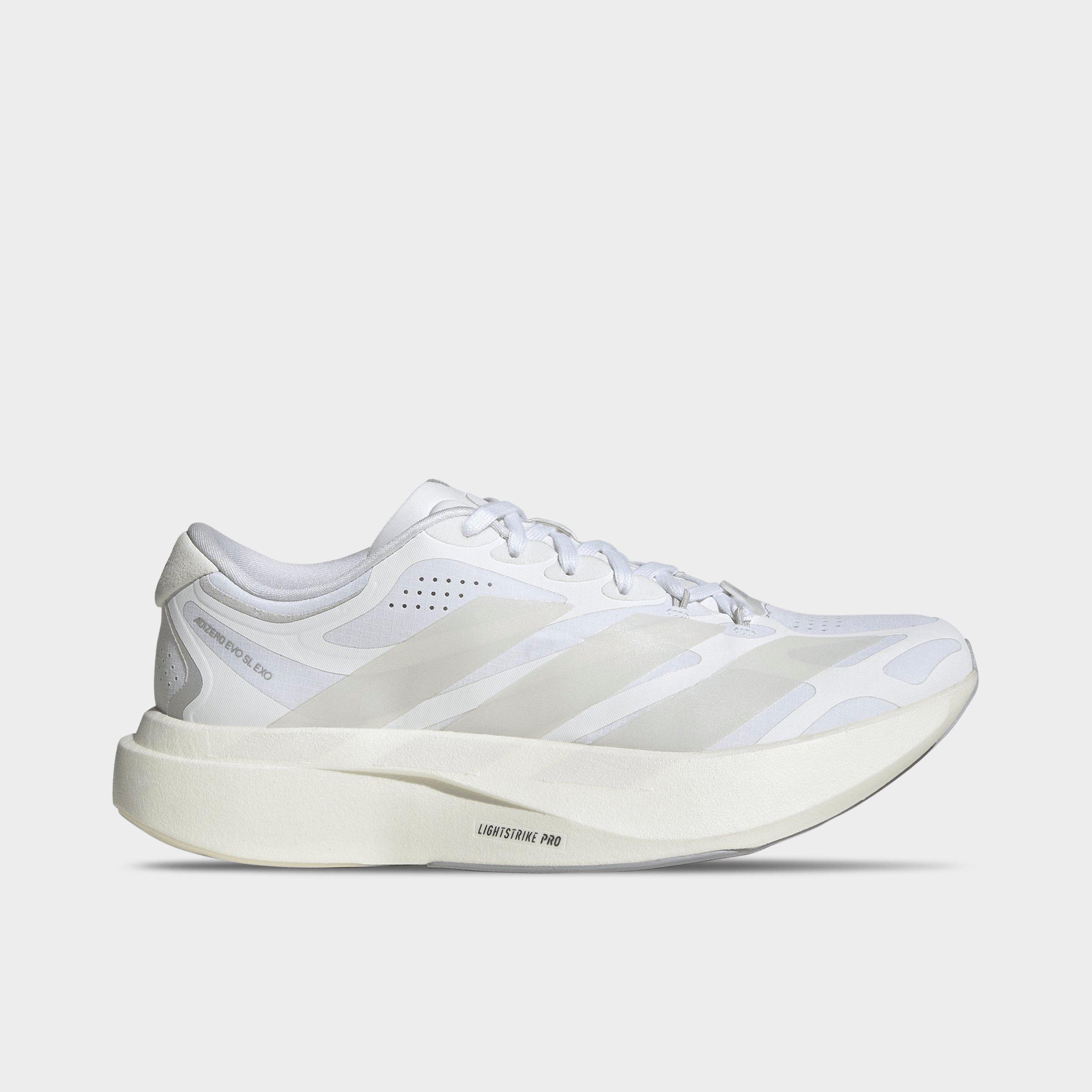 Women's adidas Adizero EVO SL Exo Running Shoes - Part 1 - Cloud White/Zero Metallic/Core White - Left shoe facing left. Outside of the shoe.