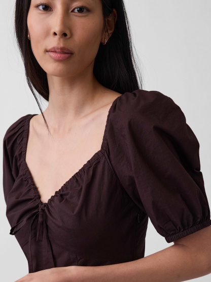 Puff-Sleeve Corset Maxi Dress - Terra brown