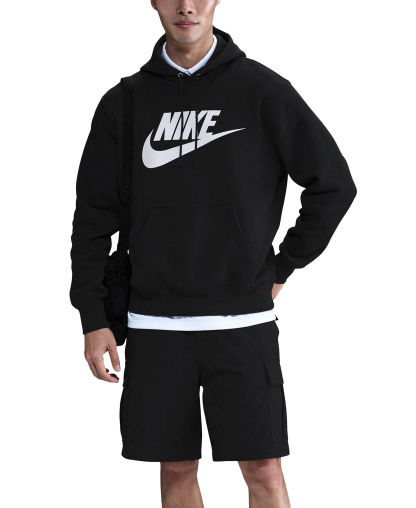 Nike Men's Club Fleece Standard-Fit Logo-Print Hoodie - Black/white