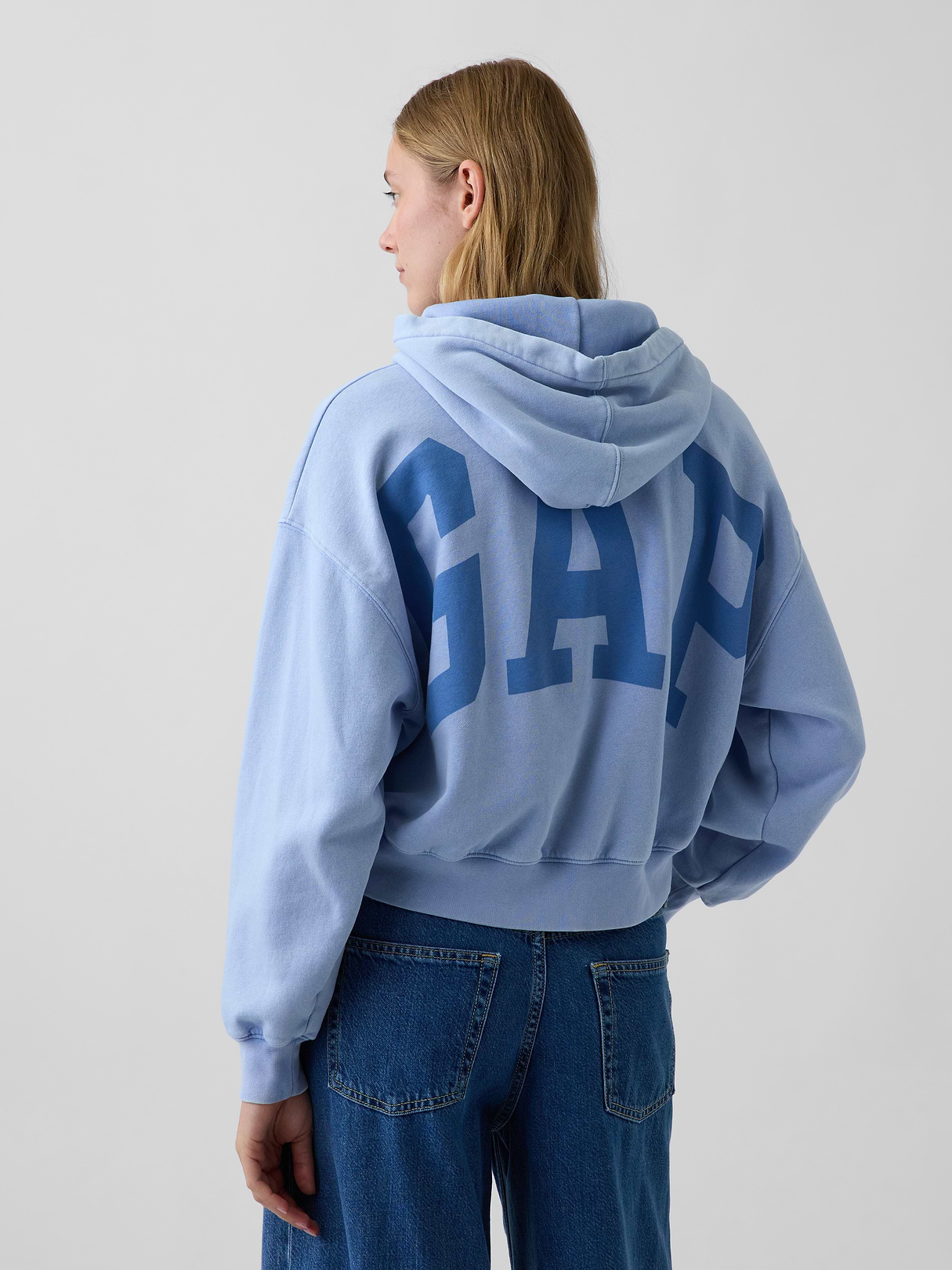 VintageSoft Crop Logo Hoodie - Air stream blue