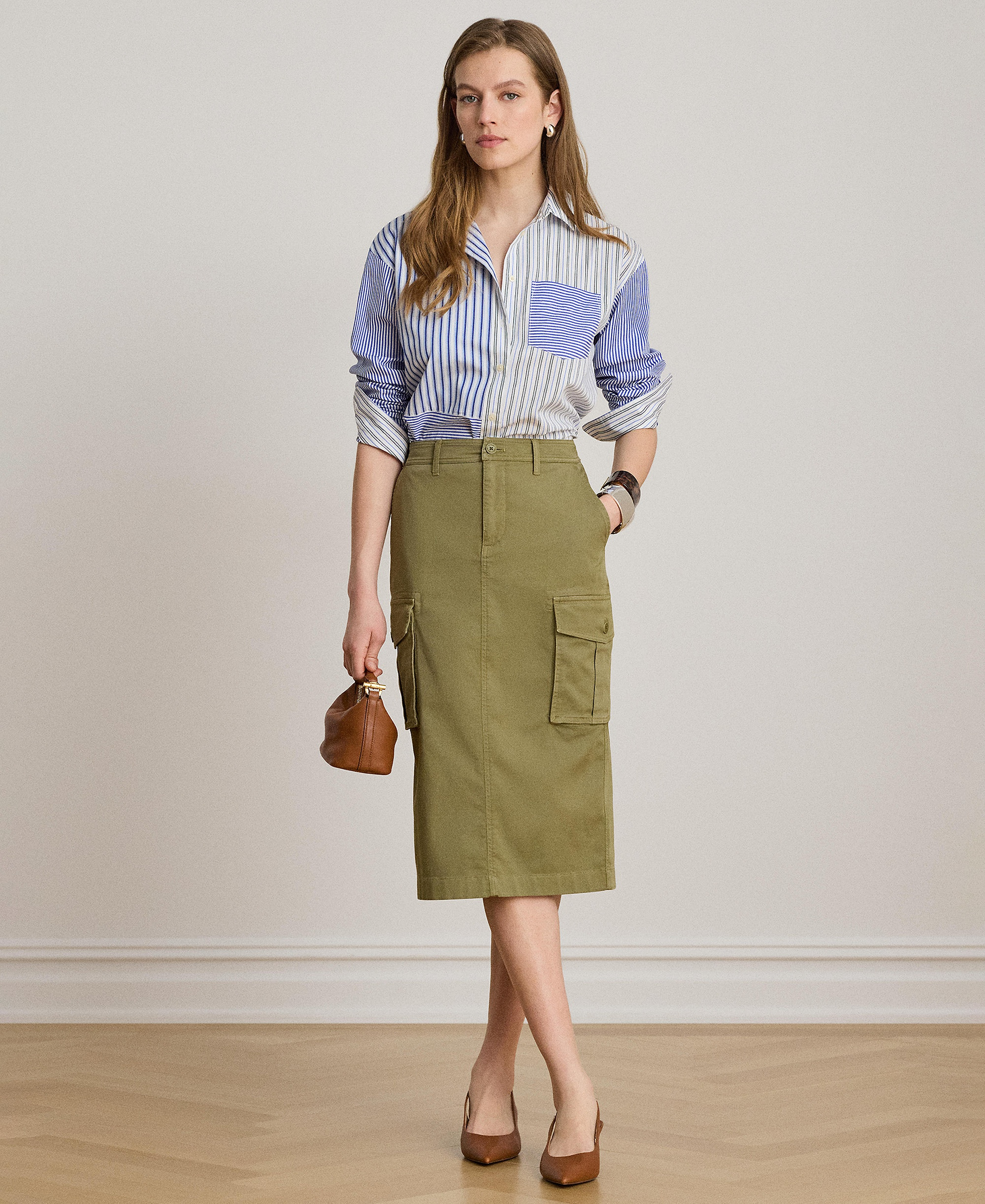 Lauren Ralph Lauren Women's Spread Collar Striped Broadcloth Shirt - Blue/White Multi