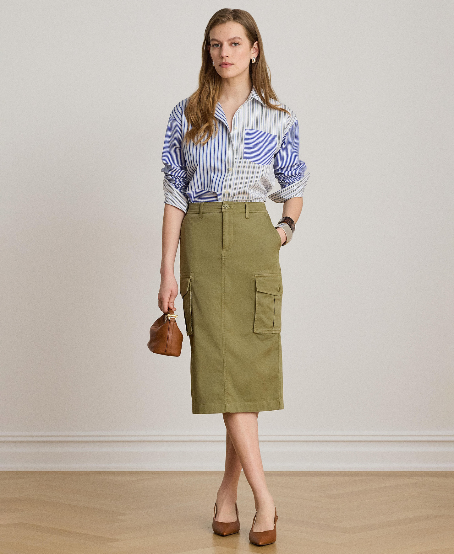 Lauren Ralph Lauren Women's Spread Collar Striped Broadcloth Shirt - Blue/White Multi