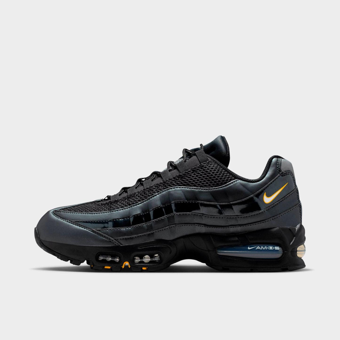 Men's Nithtke Air Max 95 Big Bubble Total 90 Casual Shoes - Black/University Gold/Metallic Silver/White - Left shoe facing left. Outside of the shoe.