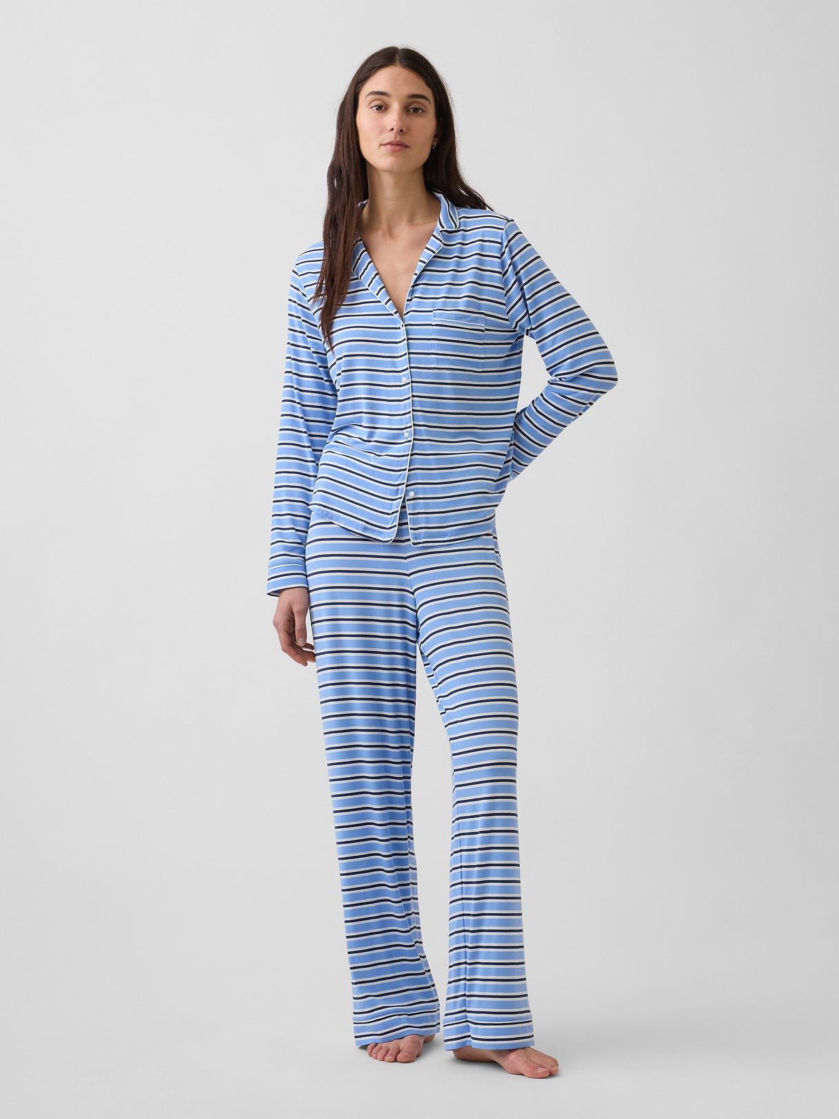 SoftMade Modal PJ Top - Tonal blue stripe