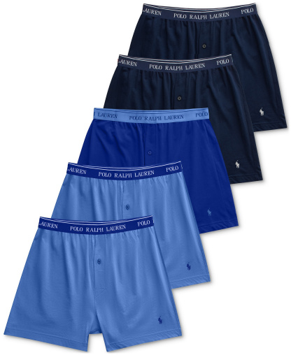 Polo Ralph Lauren Men's 5-Pack Classic-Fit Cotton Knit Boxers - Blue