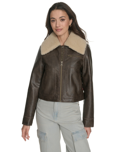 Levi's Women's Regular Faux Leather Aviator Jacket - Brown