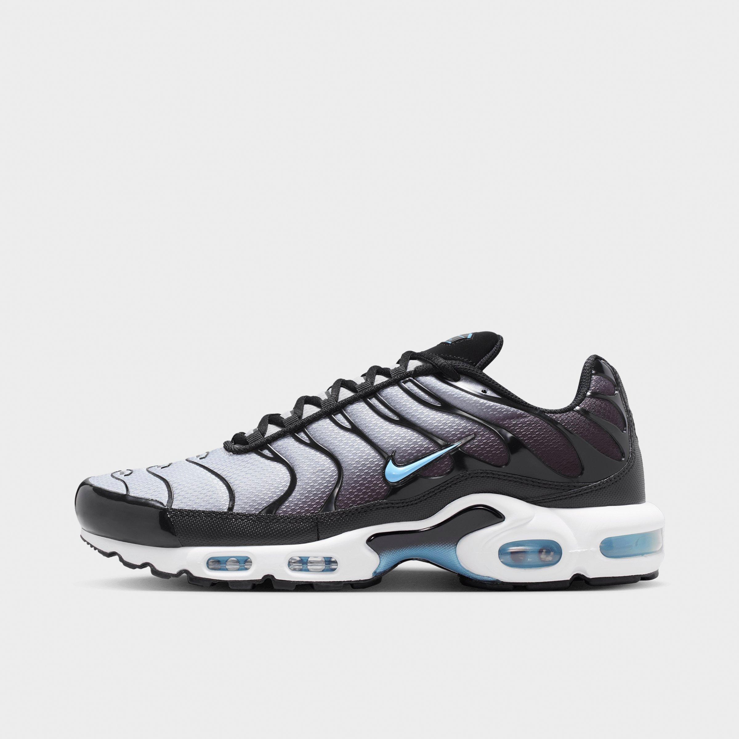 Men's Nithtke Air Max Plus Casual Shoes - Black/Light Smoke Grey/White/Football Blue - Left shoe facing left. Outside of the shoe.