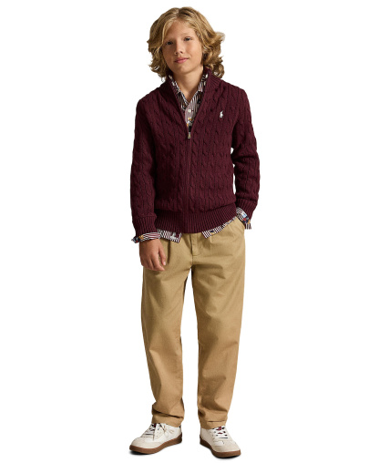 Polo Ralph Lauren Boys' 8-20 Cable-Knit Cotton Full-Zip Sweater - Rich Ruby