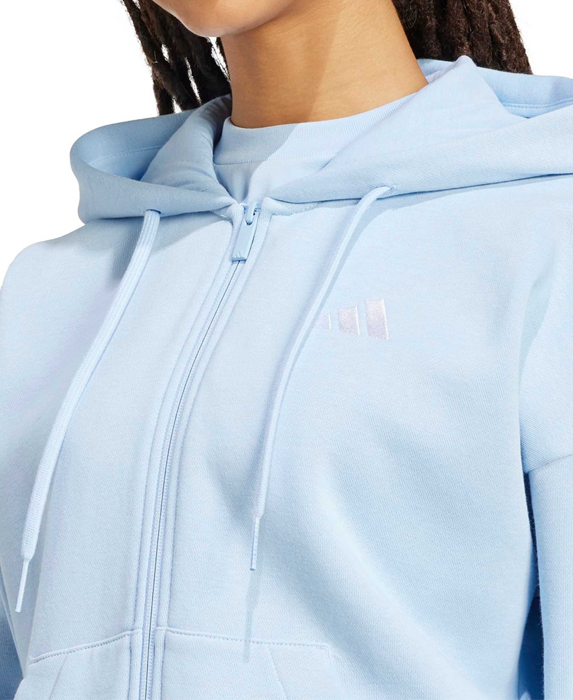 adidas Women's 3-Stripe Fleece Full-Zip Hoodie - Glow Blue/White