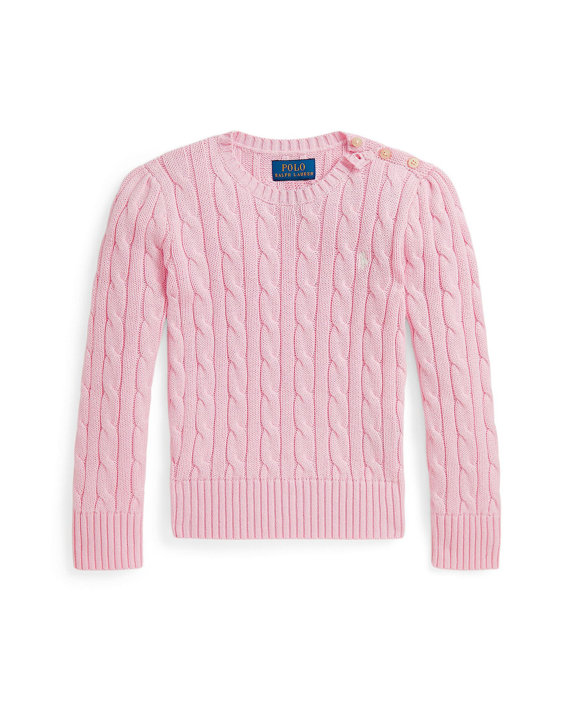 Polo Ralph Lauren Girls' 7-16 Cable-Knit Long Sleeves Sweater - Hint of Pink, Nevis