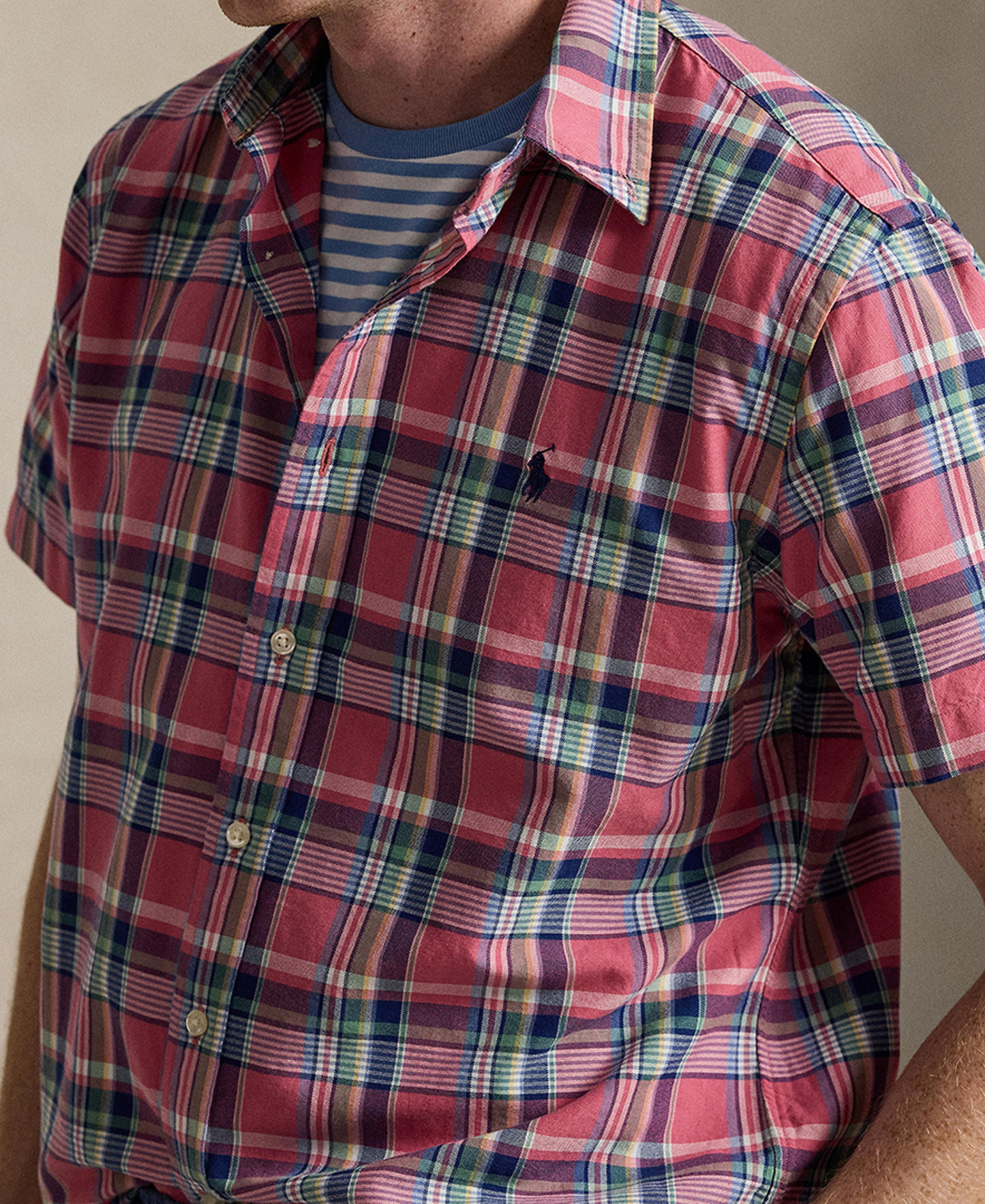 Polo Ralph Lauren Men's Classic-Fit Short-Sleeve Oxford Shirt - Pink Blue Multi