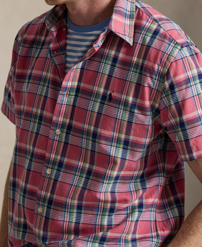 Polo Ralph Lauren Men's Classic-Fit Short-Sleeve Oxford Shirt - Pink Blue Multi