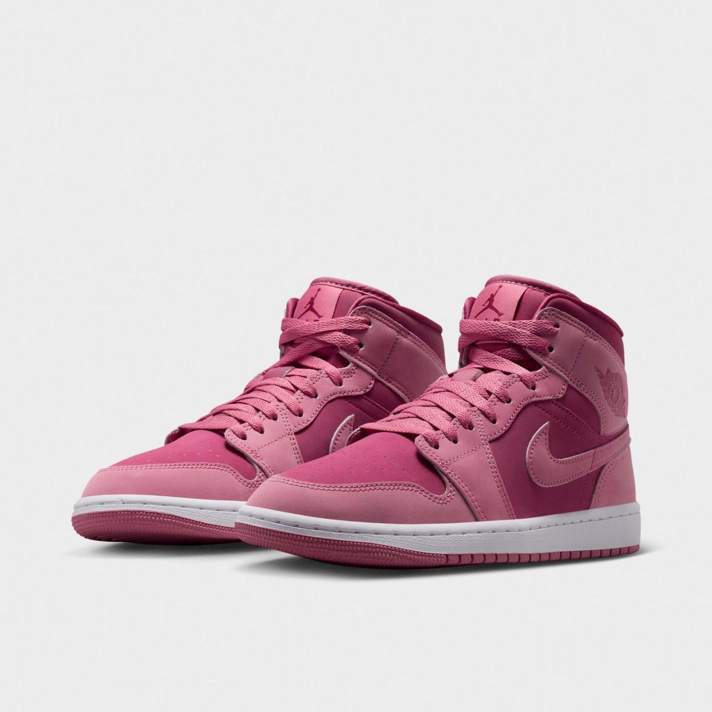 Women's Air Jordan Retro 1 Mid Casual Shoes - Desert Berry/White/Sweet Beet - view 2
