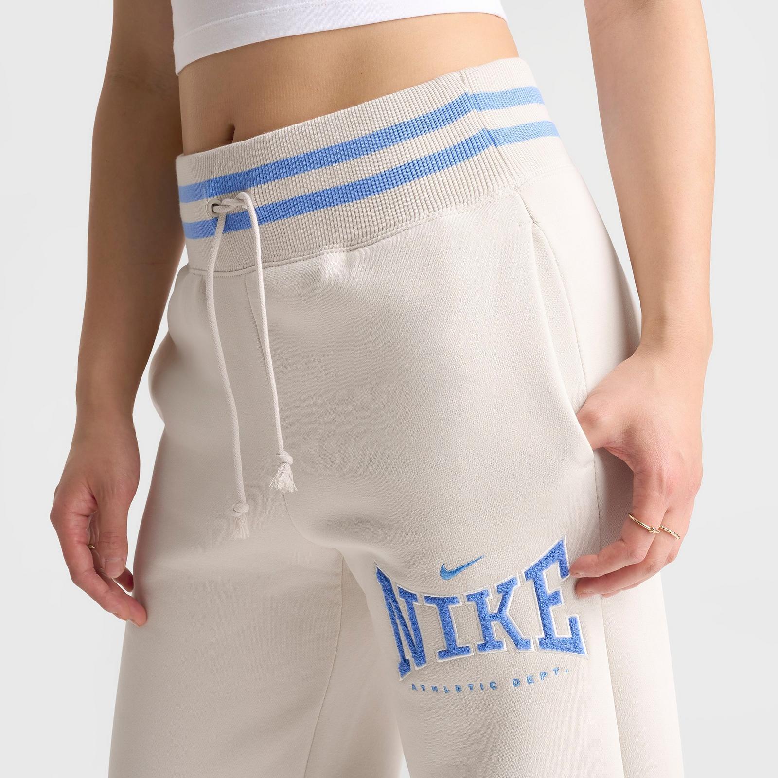Women's Nike Phoenix Fleece Athletic Dept. High-Waisted Wide-Leg Sweatpants - Light Orewood Brown/University Blue