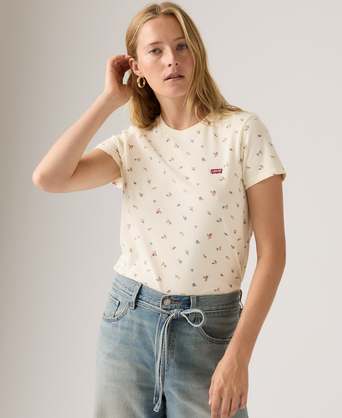 Levi's Women's The Perfect Crew Neck Cotton T-Shirt - Maja Ditsy Egret