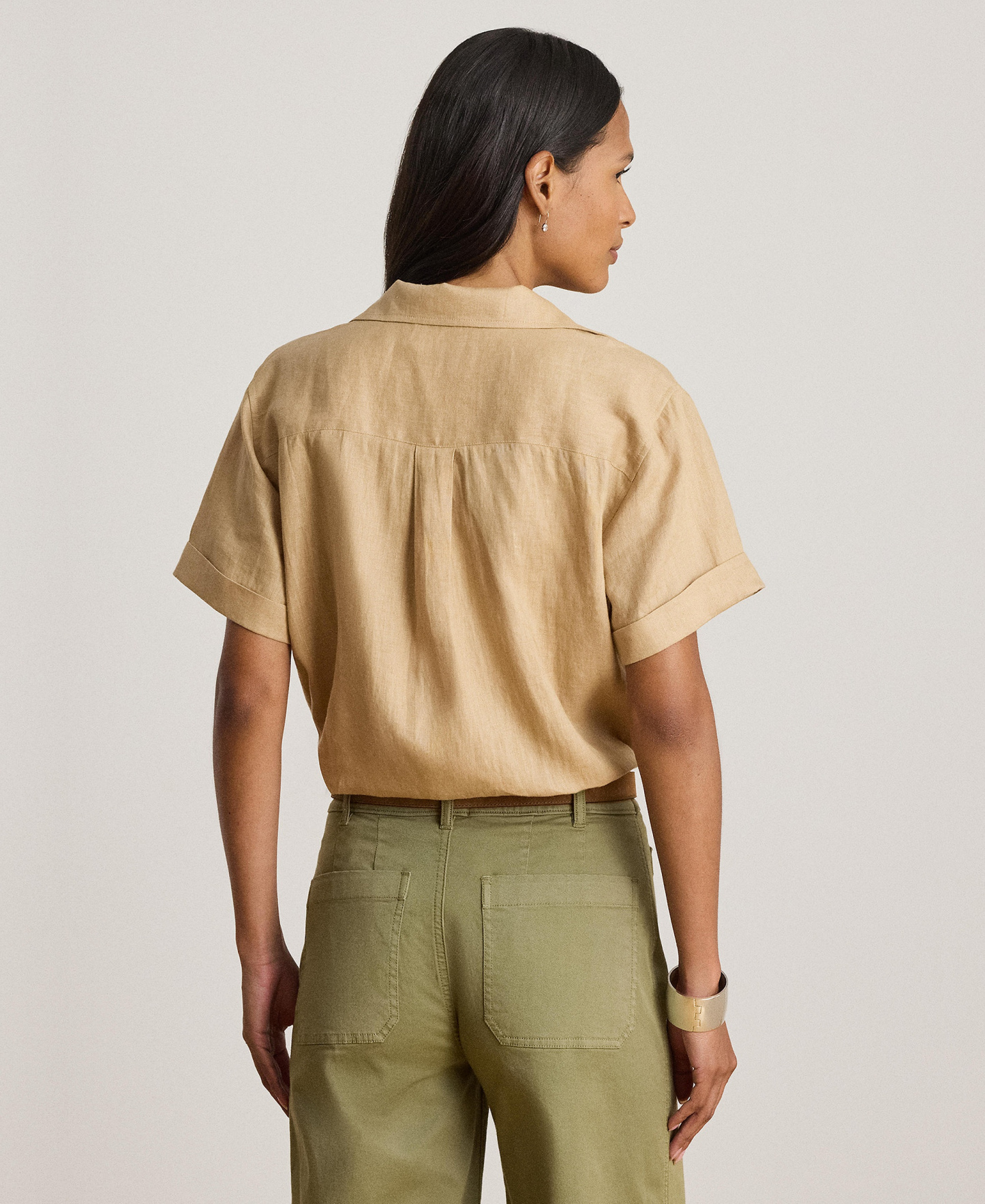 Lauren Ralph Lauren Women's Linen Short-Sleeve Camp Shirt - Birch Tan