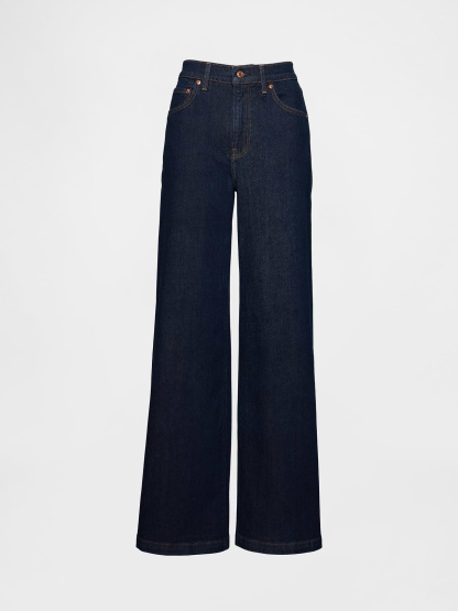 High Rise Stride Cuffed Wide-Leg Jeans - Dark blue indigo